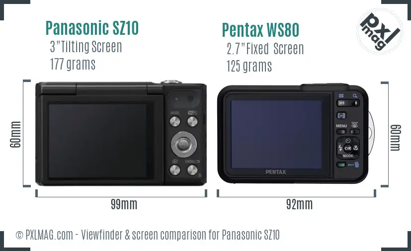 Panasonic SZ10 vs Pentax WS80 Screen and Viewfinder comparison