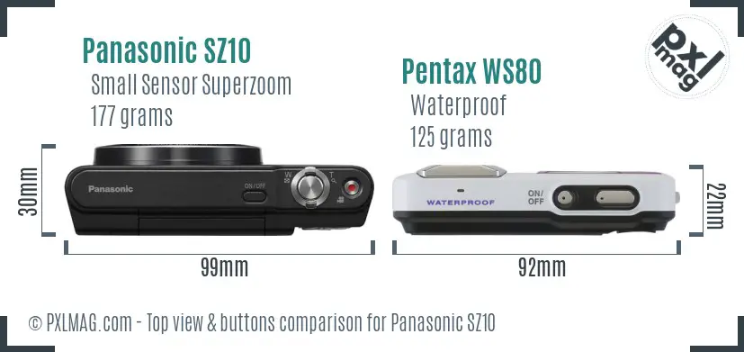 Panasonic SZ10 vs Pentax WS80 top view buttons comparison