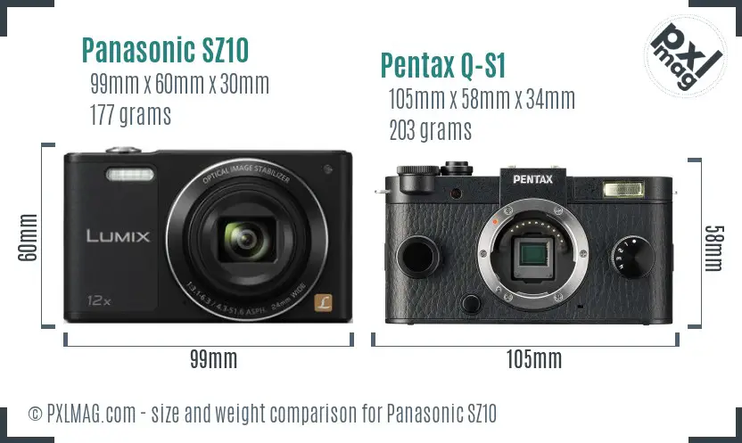 Panasonic SZ10 vs Pentax Q-S1 size comparison