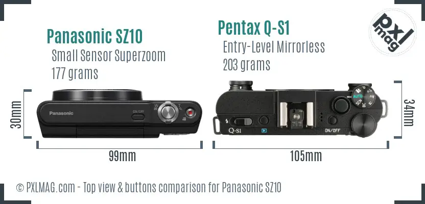 Panasonic SZ10 vs Pentax Q-S1 top view buttons comparison