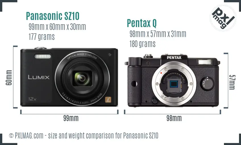 Panasonic SZ10 vs Pentax Q size comparison