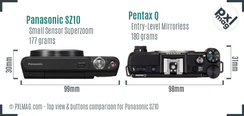 Panasonic SZ10 vs Pentax Q top view buttons comparison
