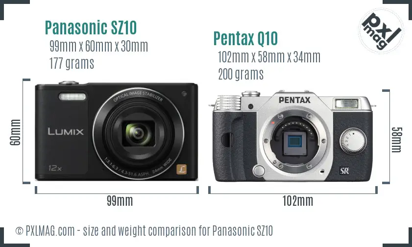 Panasonic SZ10 vs Pentax Q10 size comparison
