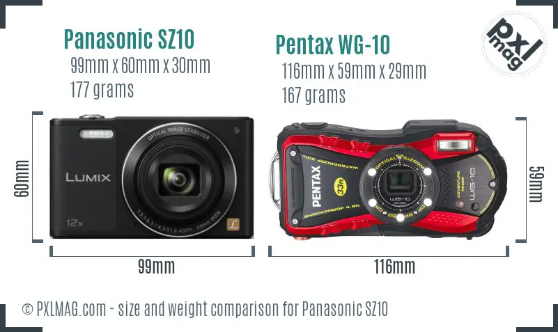 Panasonic SZ10 vs Pentax WG-10 size comparison