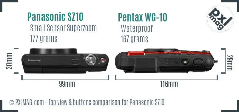 Panasonic SZ10 vs Pentax WG-10 top view buttons comparison
