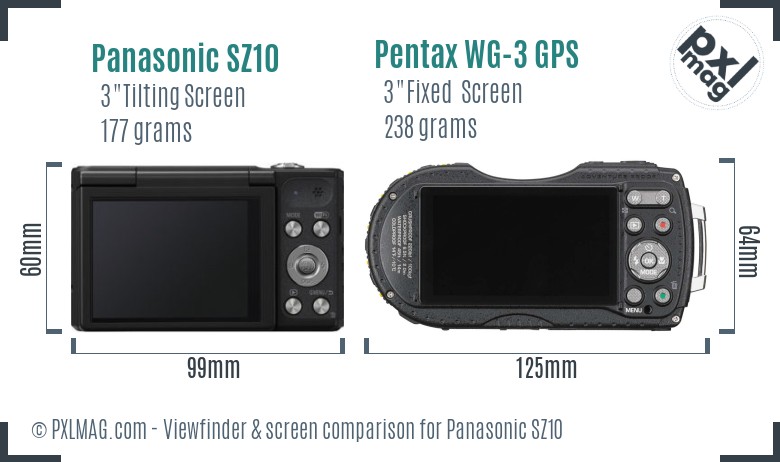 Panasonic SZ10 vs Pentax WG-3 GPS Screen and Viewfinder comparison