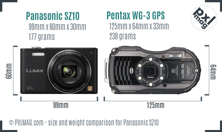 Panasonic SZ10 vs Pentax WG-3 GPS size comparison