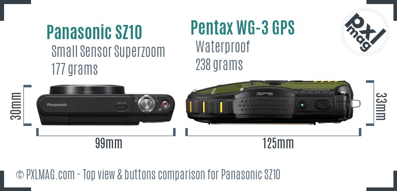 Panasonic SZ10 vs Pentax WG-3 GPS top view buttons comparison