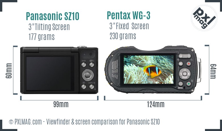 Panasonic SZ10 vs Pentax WG-3 Screen and Viewfinder comparison