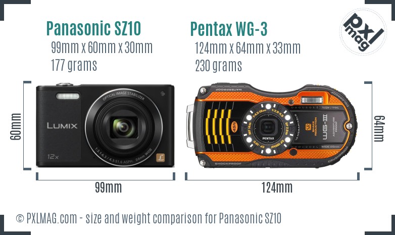 Panasonic SZ10 vs Pentax WG-3 size comparison Panasonic SZ10 vs Pentax WG-3 size comparison