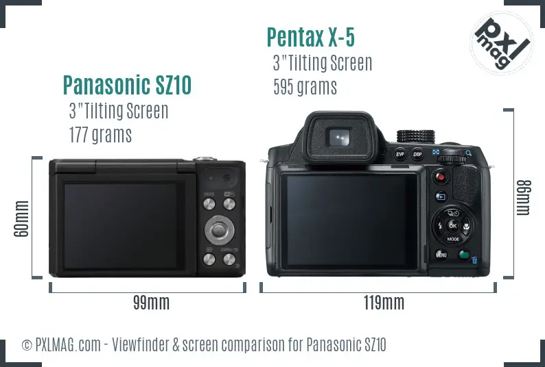 Panasonic SZ10 vs Pentax X-5 Screen and Viewfinder comparison