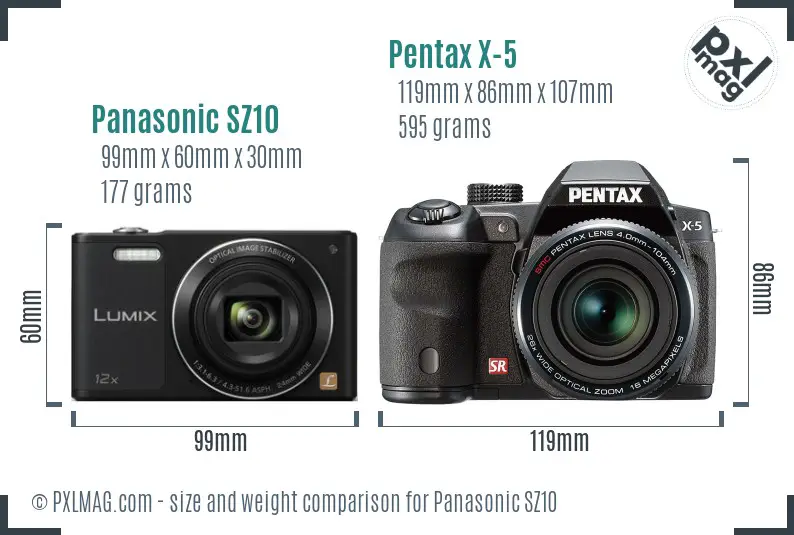 Panasonic SZ10 vs Pentax X-5 size comparison