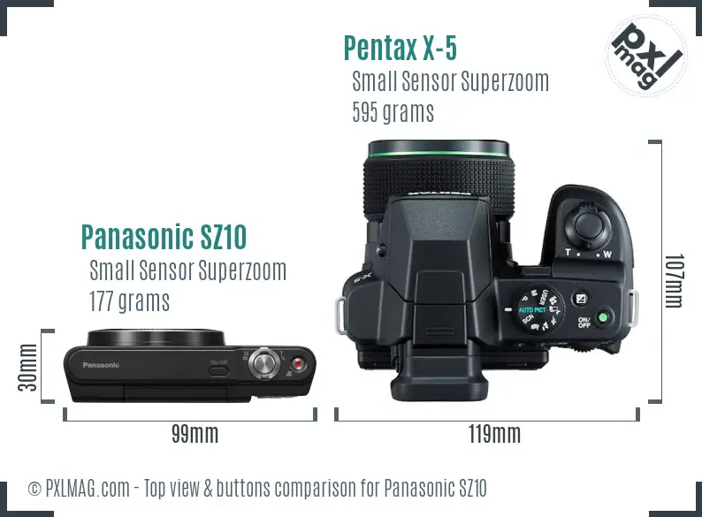 Panasonic SZ10 vs Pentax X-5 top view buttons comparison