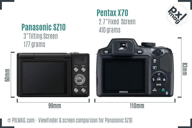 Panasonic SZ10 vs Pentax X70 Screen and Viewfinder comparison