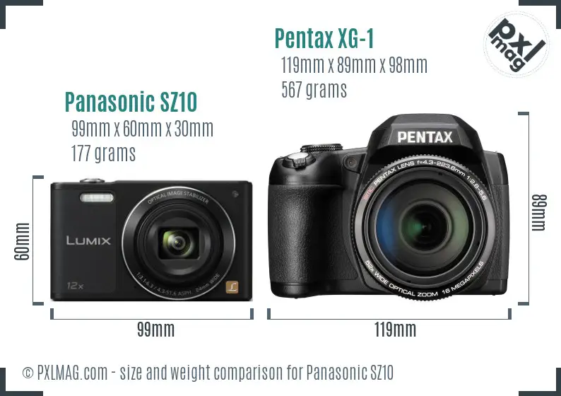 Panasonic SZ10 vs Pentax XG-1 size comparison