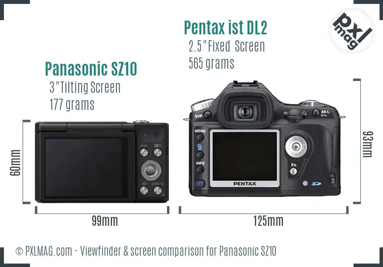 Panasonic SZ10 vs Pentax ist DL2 Screen and Viewfinder comparison