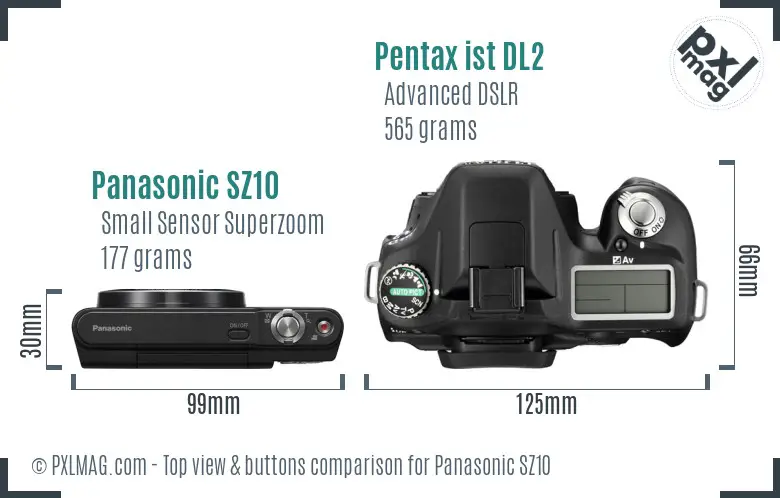 Panasonic SZ10 vs Pentax ist DL2 top view buttons comparison