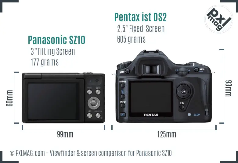 Panasonic SZ10 vs Pentax ist DS2 Screen and Viewfinder comparison