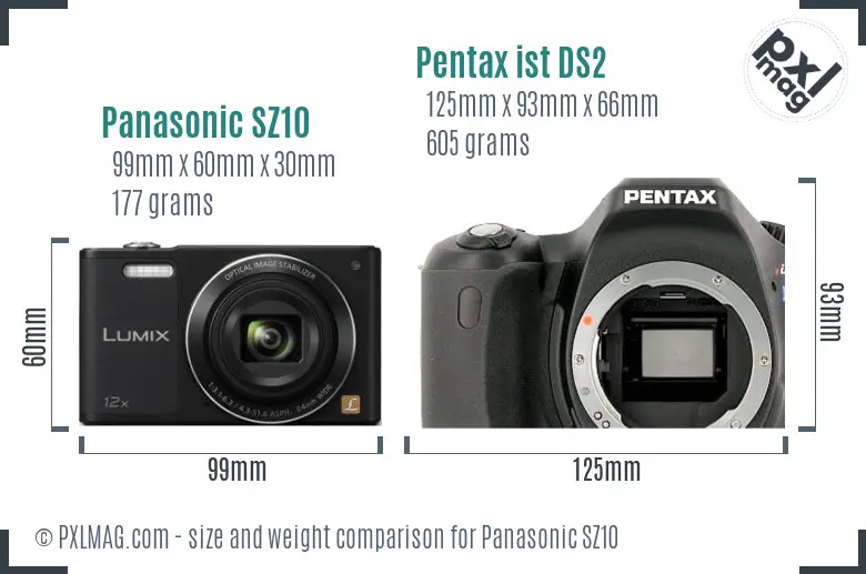 Panasonic SZ10 vs Pentax ist DS2 size comparison