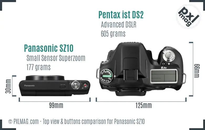 Panasonic SZ10 vs Pentax ist DS2 top view buttons comparison