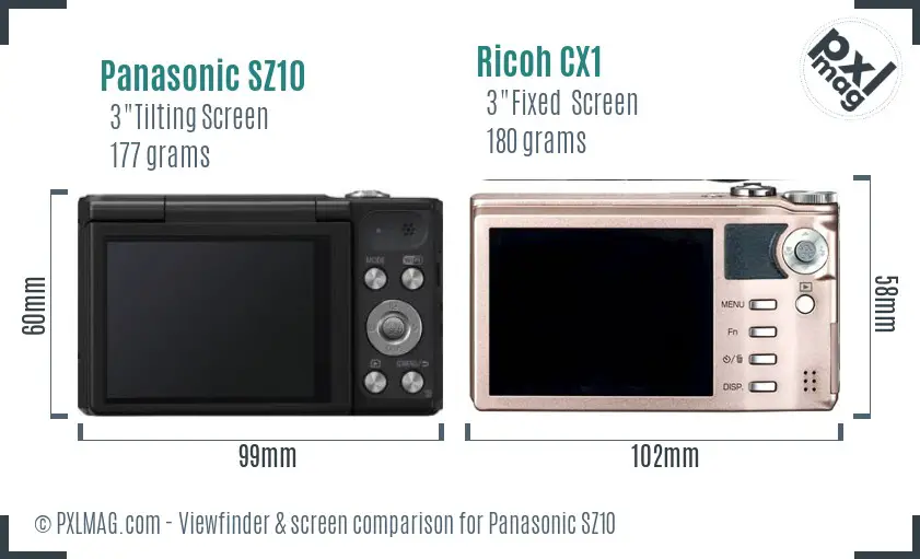 Panasonic SZ10 vs Ricoh CX1 Screen and Viewfinder comparison