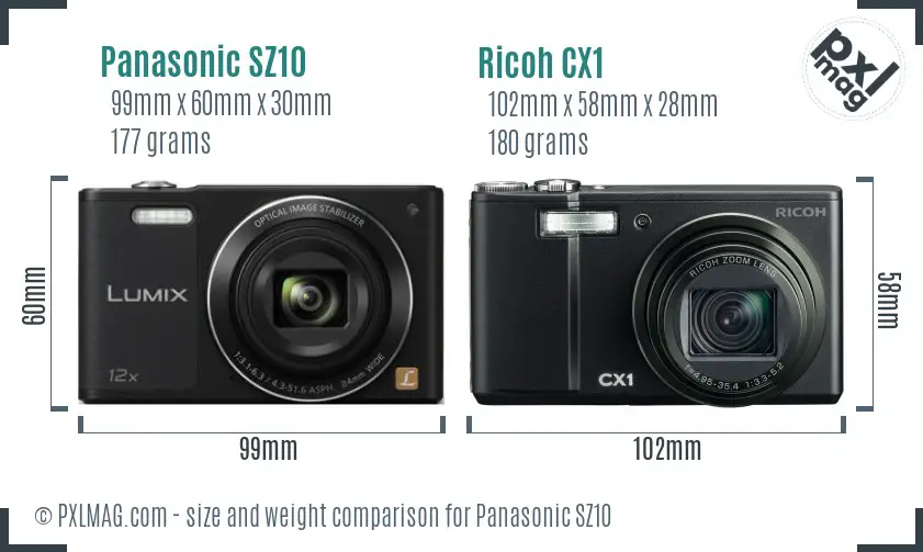 Panasonic SZ10 vs Ricoh CX1 size comparison Panasonic SZ10 vs Ricoh CX1 size comparison
