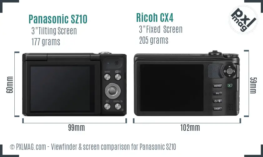 Panasonic SZ10 vs Ricoh CX4 Screen and Viewfinder comparison