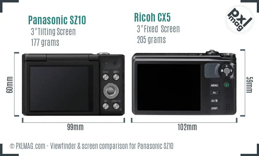 Panasonic SZ10 vs Ricoh CX5 Screen and Viewfinder comparison