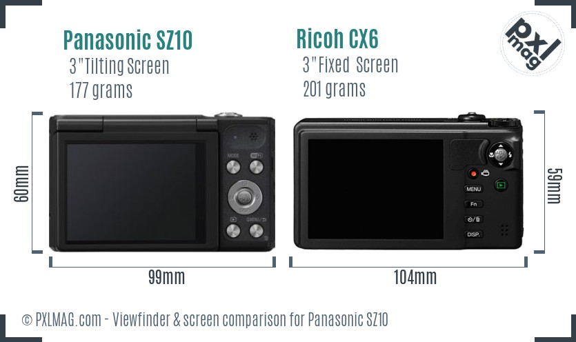 Panasonic SZ10 vs Ricoh CX6 Screen and Viewfinder comparison