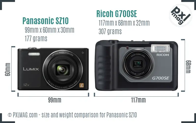 Panasonic SZ10 vs Ricoh G700SE size comparison Panasonic SZ10 vs Ricoh G700SE size comparison
