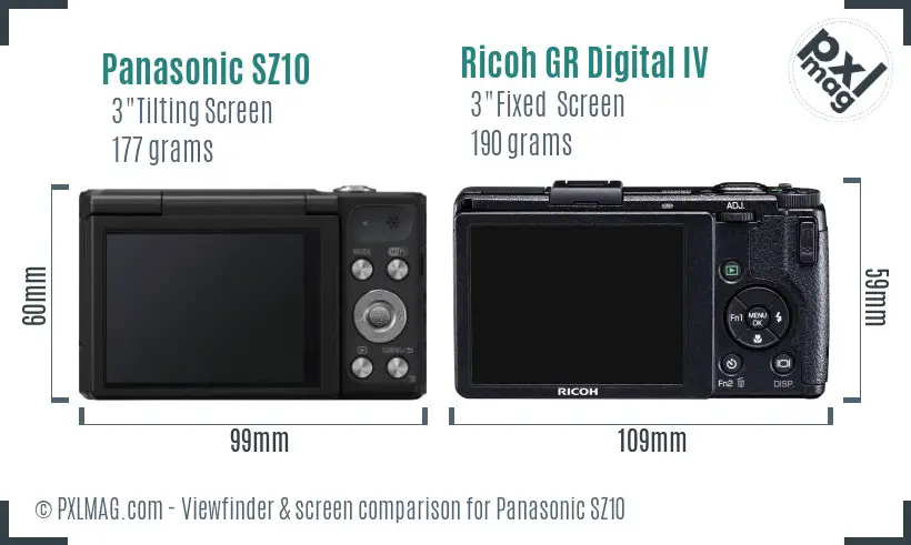 Panasonic SZ10 vs Ricoh GR Digital IV Screen and Viewfinder comparison Panasonic SZ10 vs Ricoh GR Digital IV Screen and Viewfinder comparison