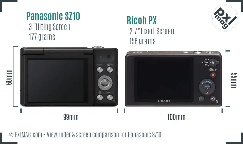 Panasonic SZ10 vs Ricoh PX Screen and Viewfinder comparison Panasonic SZ10 vs Ricoh PX Screen and Viewfinder comparison