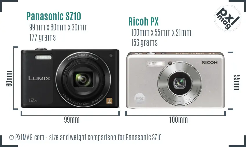 Panasonic SZ10 vs Ricoh PX size comparison Panasonic SZ10 vs Ricoh PX size comparison