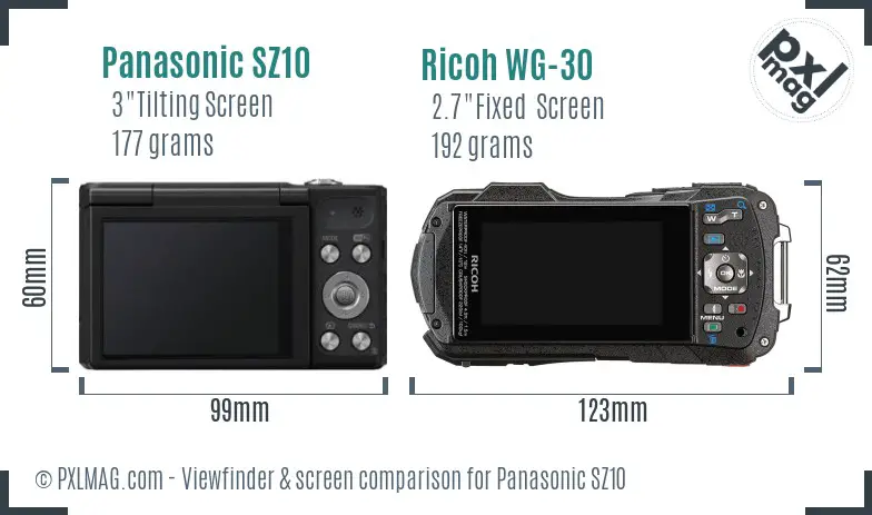 Panasonic SZ10 vs Ricoh WG-30 Screen and Viewfinder comparison