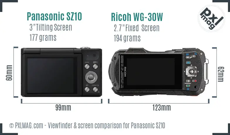 Panasonic SZ10 vs Ricoh WG-30W Screen and Viewfinder comparison