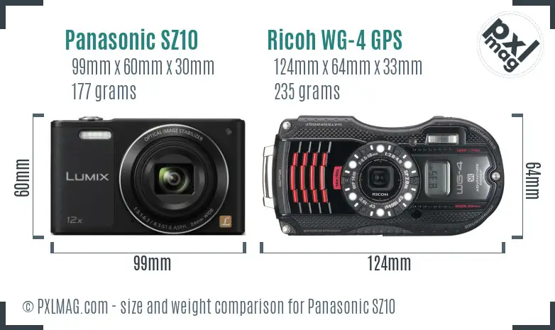 Panasonic SZ10 vs Ricoh WG-4 GPS size comparison