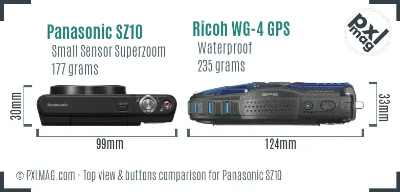 Panasonic SZ10 vs Ricoh WG-4 GPS top view buttons comparison