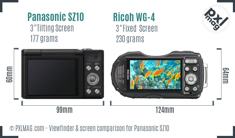 Panasonic SZ10 vs Ricoh WG-4 Screen and Viewfinder comparison