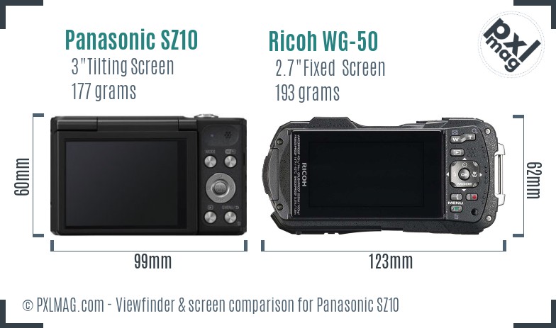 Panasonic SZ10 vs Ricoh WG-50 Screen and Viewfinder comparison