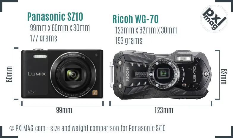 Panasonic SZ10 vs Ricoh WG-70 size comparison Panasonic SZ10 vs Ricoh WG-70 size comparison