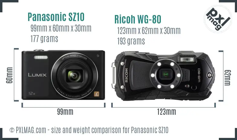 Panasonic SZ10 vs Ricoh WG-80 size comparison Panasonic SZ10 vs Ricoh WG-80 size comparison