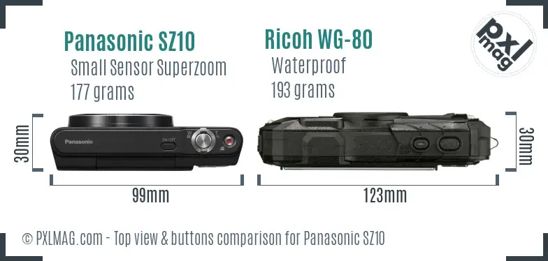 Panasonic SZ10 vs Ricoh WG-80 top view buttons comparison Panasonic SZ10 vs Ricoh WG-80 top view buttons comparison