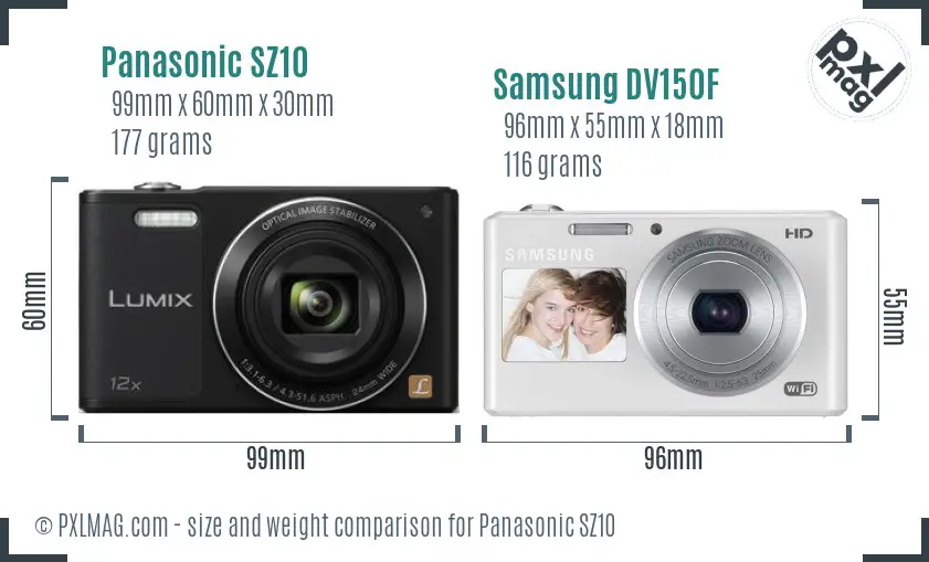 Panasonic SZ10 vs Samsung DV150F size comparison Panasonic SZ10 vs Samsung DV150F size comparison