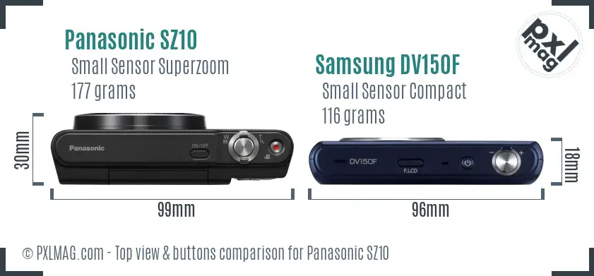Panasonic SZ10 vs Samsung DV150F top view buttons comparison Panasonic SZ10 vs Samsung DV150F top view buttons comparison