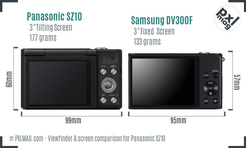 Panasonic SZ10 vs Samsung DV300F Screen and Viewfinder comparison