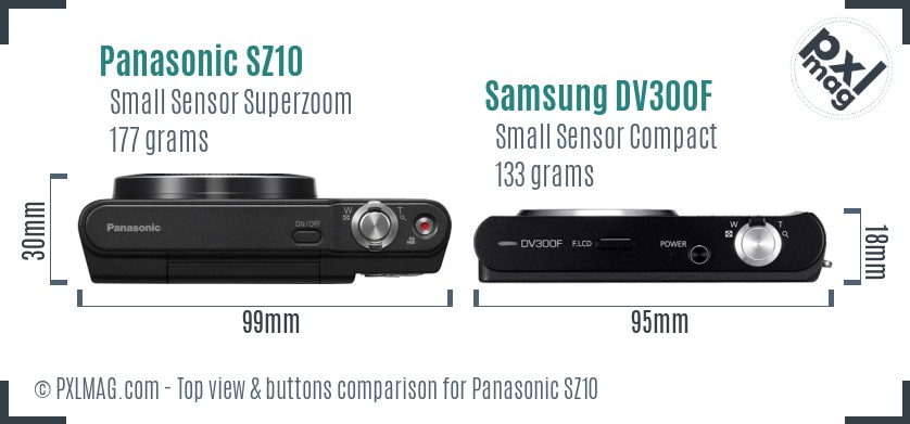 Panasonic SZ10 vs Samsung DV300F top view buttons comparison