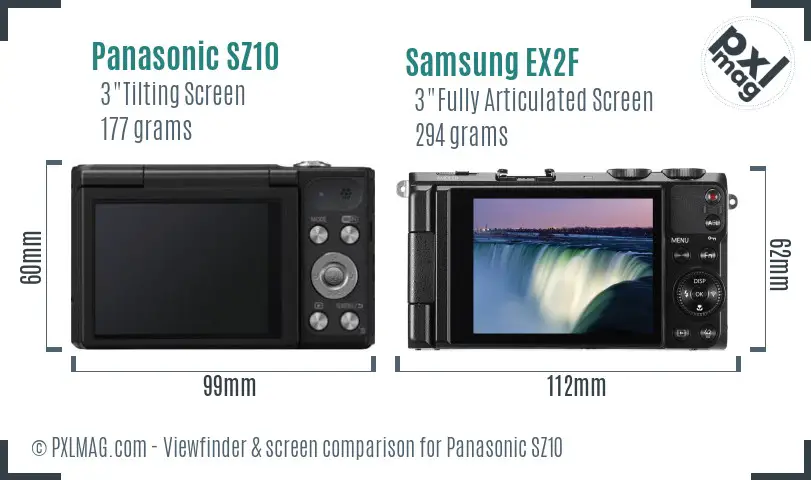 Panasonic SZ10 vs Samsung EX2F Screen and Viewfinder comparison Panasonic SZ10 vs Samsung EX2F Screen and Viewfinder comparison