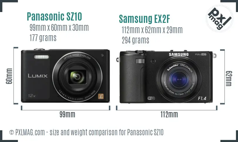 Panasonic SZ10 vs Samsung EX2F size comparison Panasonic SZ10 vs Samsung EX2F size comparison