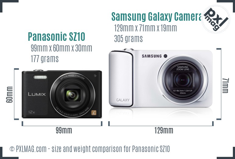 Panasonic SZ10 vs Samsung Galaxy Camera 3G size comparison
