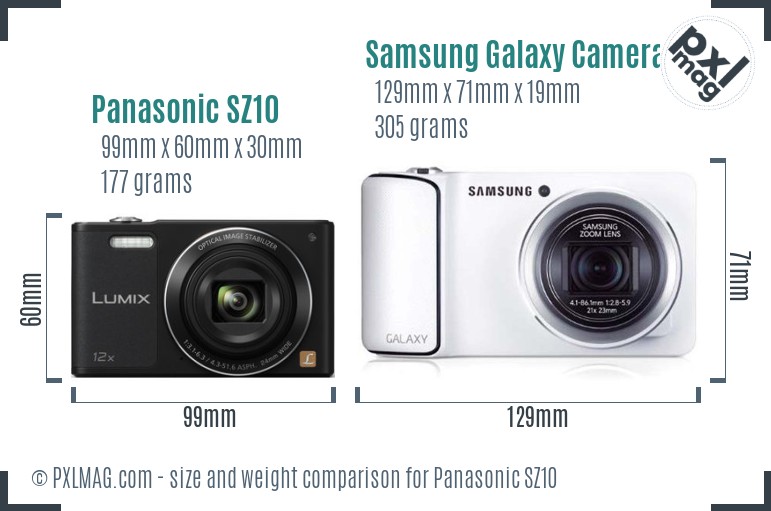 Panasonic SZ10 vs Samsung Galaxy Camera 4G size comparison